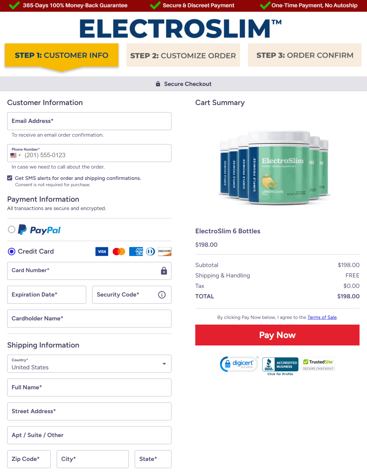Electroslim Checkout page